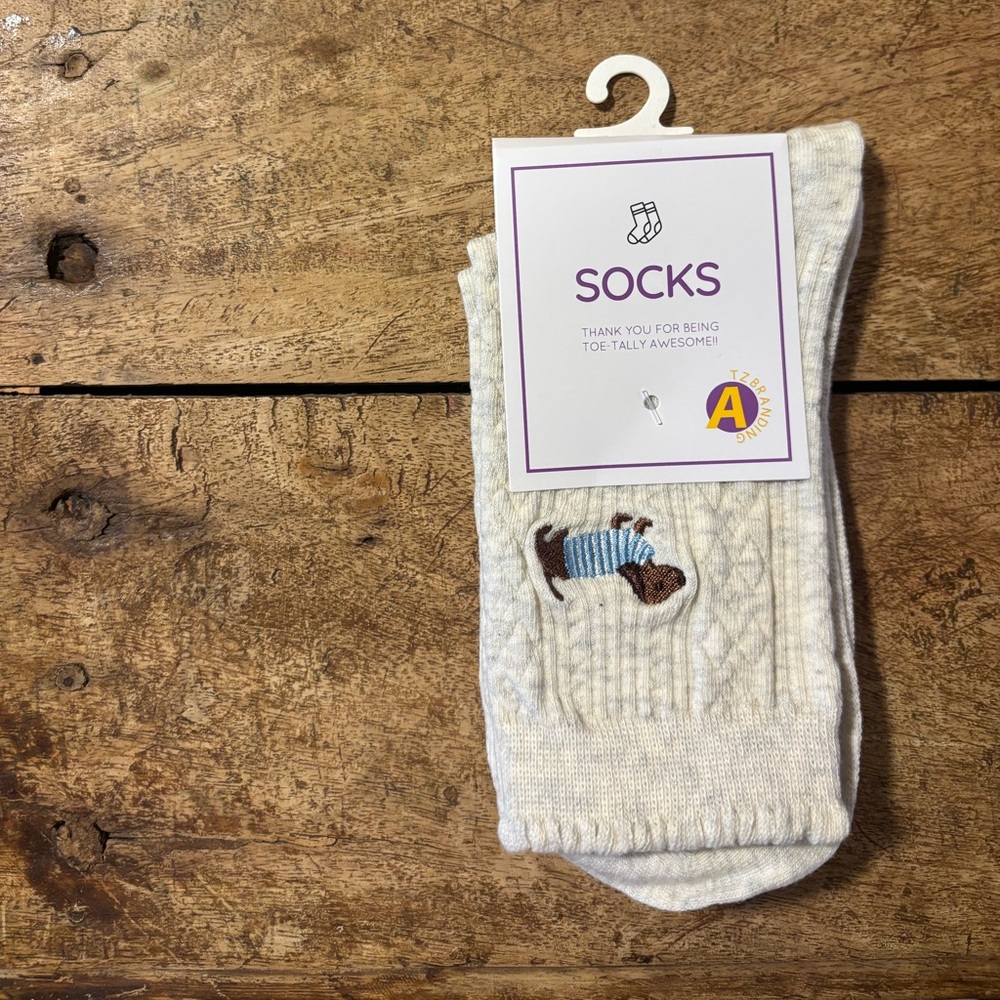 Cream Socks with Dog Design